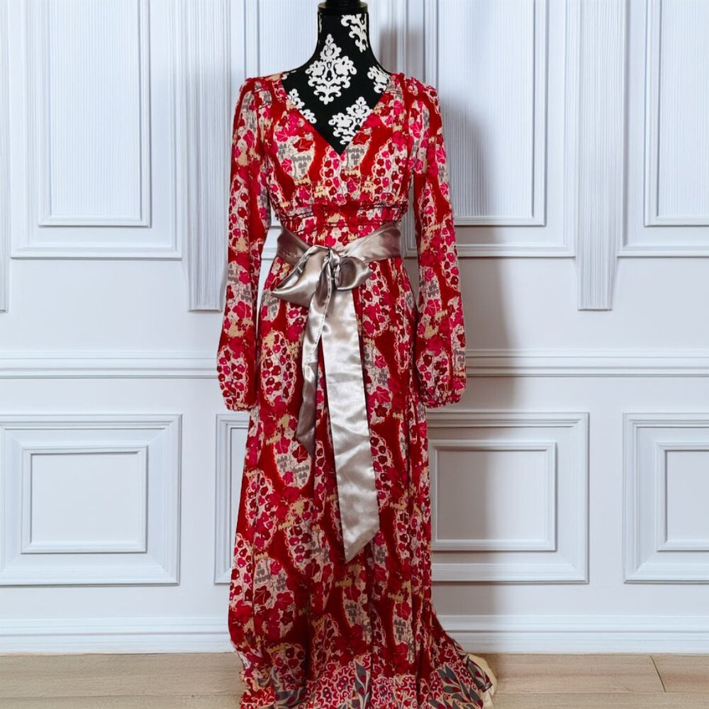 Sophie Max Floral Flowy Handkerchief Hem Maxi Dress Small